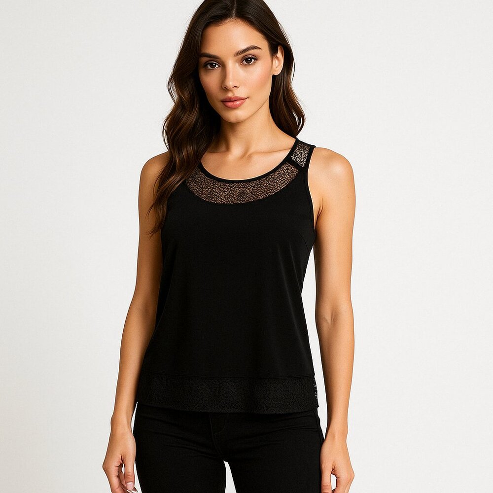 Chelsea and Walker (Size 8) Black Lace Trim Sleeveless Blouse (NWT)